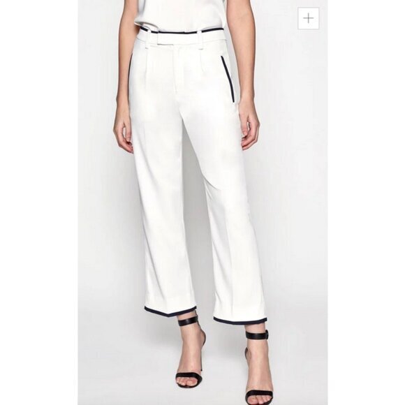 Equipment Bergen Pants White Trousers Crop Flare Black Trim...